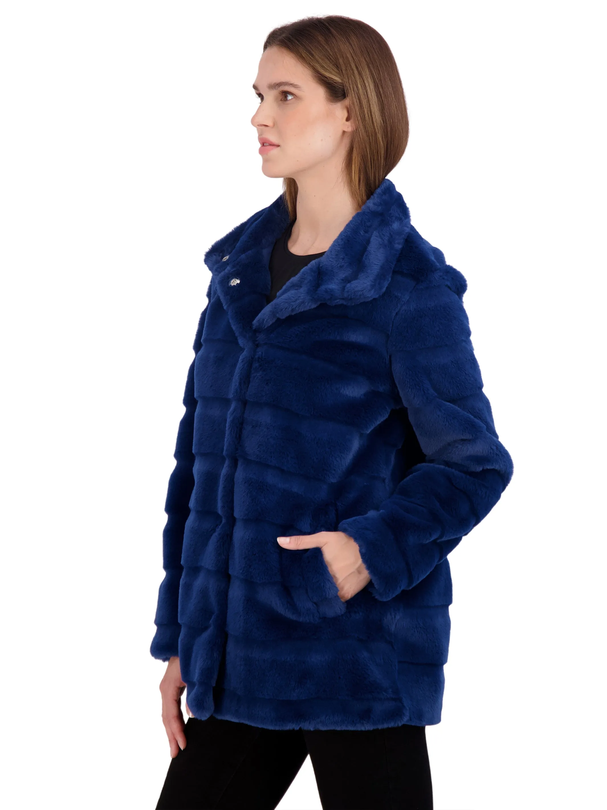 Sebby Collection Women's 3/4 Faux Fur Snap Front Coat