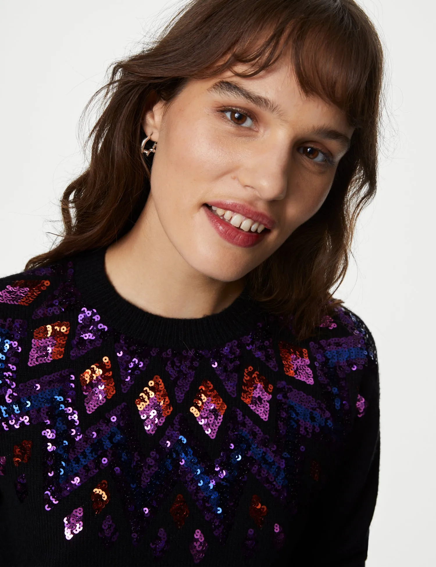 Sequin Fair Isle Crew Neck Jumper