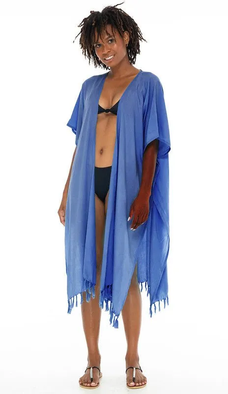 SHU-SHI Womens Kimono Cardigan Fringe Swimwear Robe Beach Open Front Solid Color