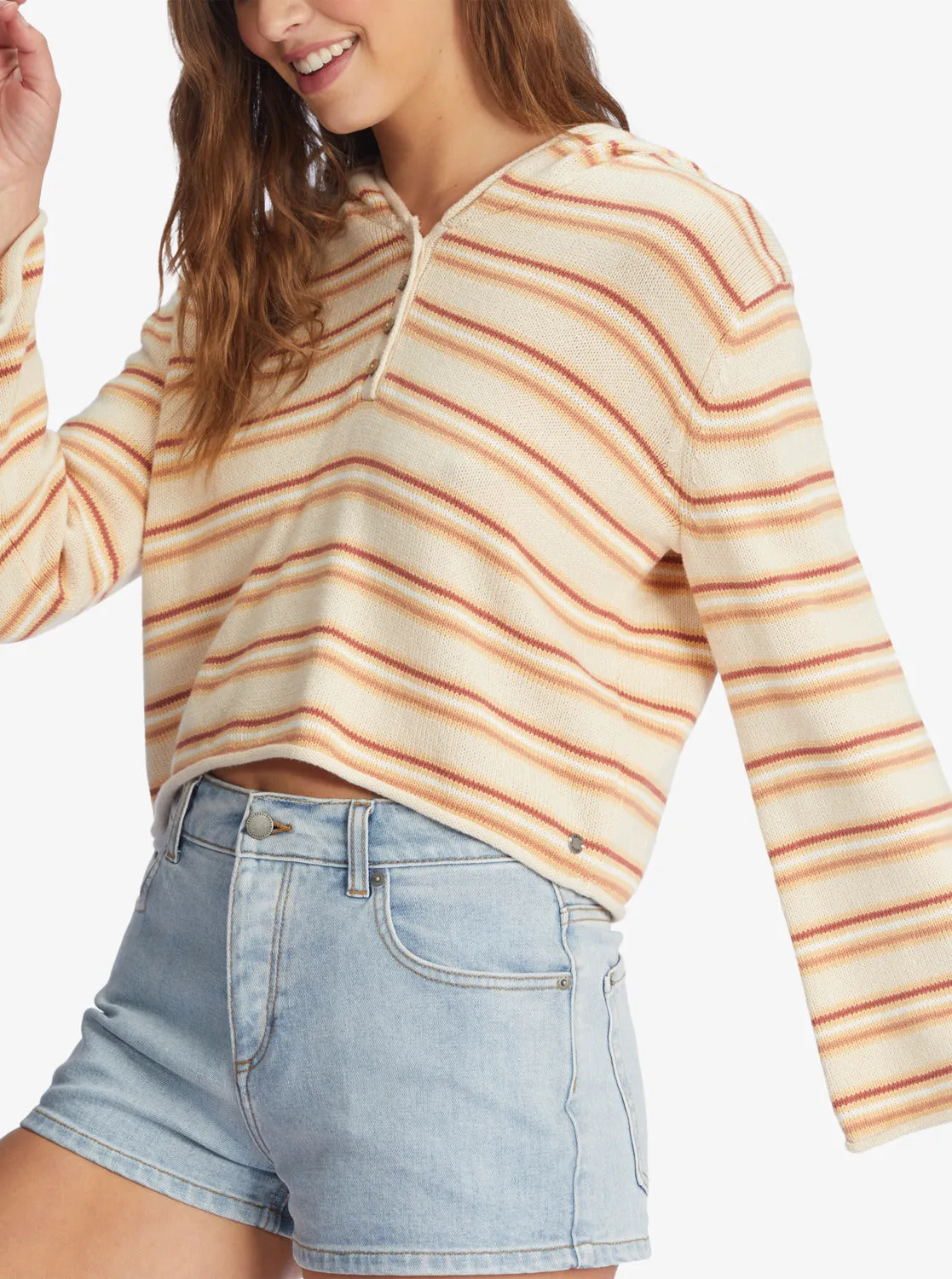 Side Swipe Poncho Hoodie - Tapioca Retro Rays Stripe