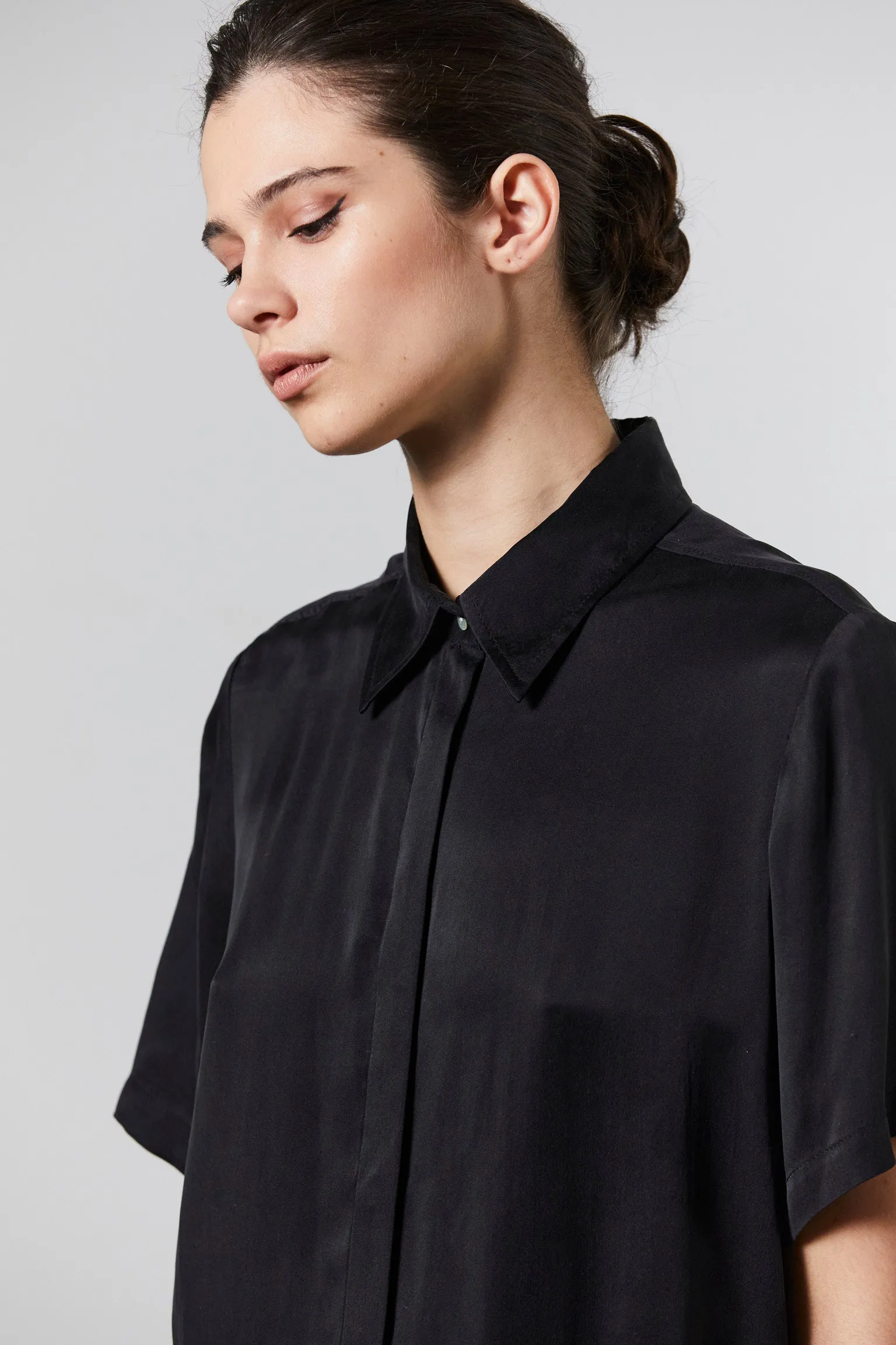 Silk Satin Shirt - Black