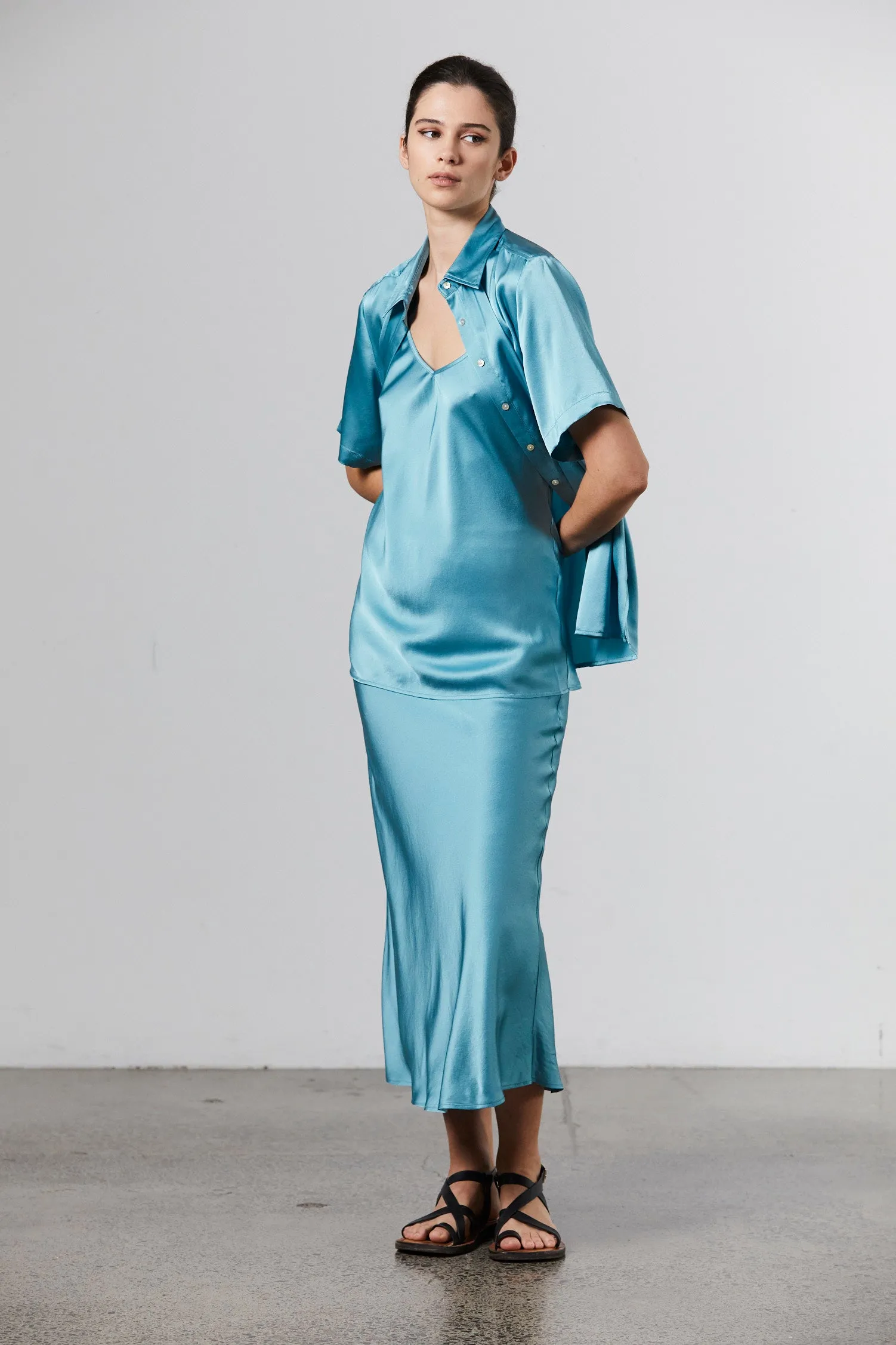 Silk Satin Shirt - Cerulean