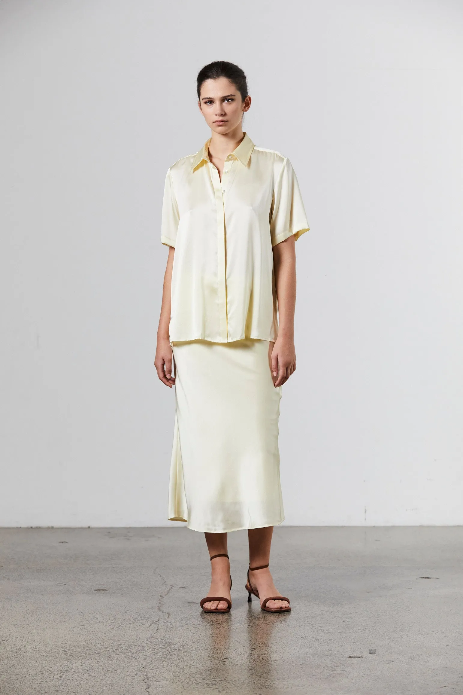 Silk Satin Shirt - Pale Lemon