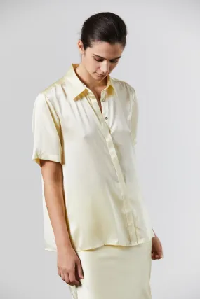 Silk Satin Shirt - Pale Lemon