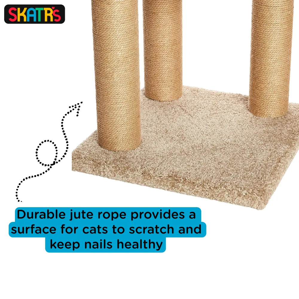 Skatrs Feline Fortress Two Tier Cat Tree with Sisal Post and Say Cheese Cat Scratcher with 2g Premium Catnip Combo