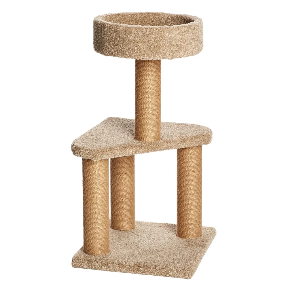 Skatrs Feline Fortress Two Tier Cat Tree with Sisal Post and Say Cheese Cat Scratcher with 2g Premium Catnip Combo