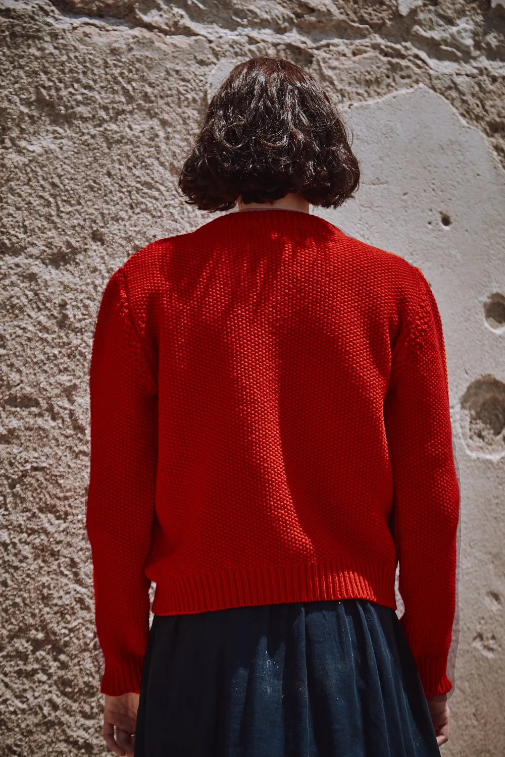 SONIA Cable Cardigan in Merino Wool - Red