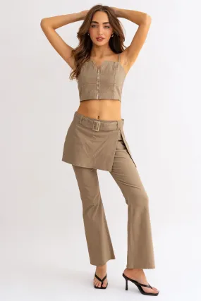 Spaghetti Crop Top & Skirt Layered Bootcut Pants Set