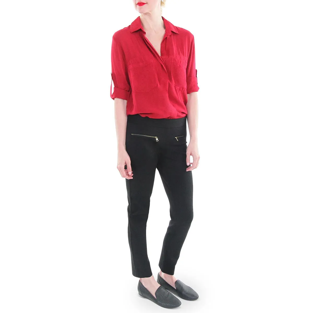 Split Back Button Down - Red