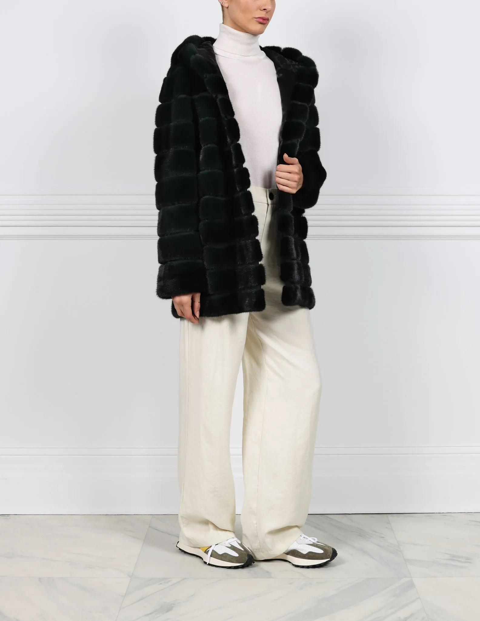 The Brigid Hooded Horizontal Mink Fur Coat