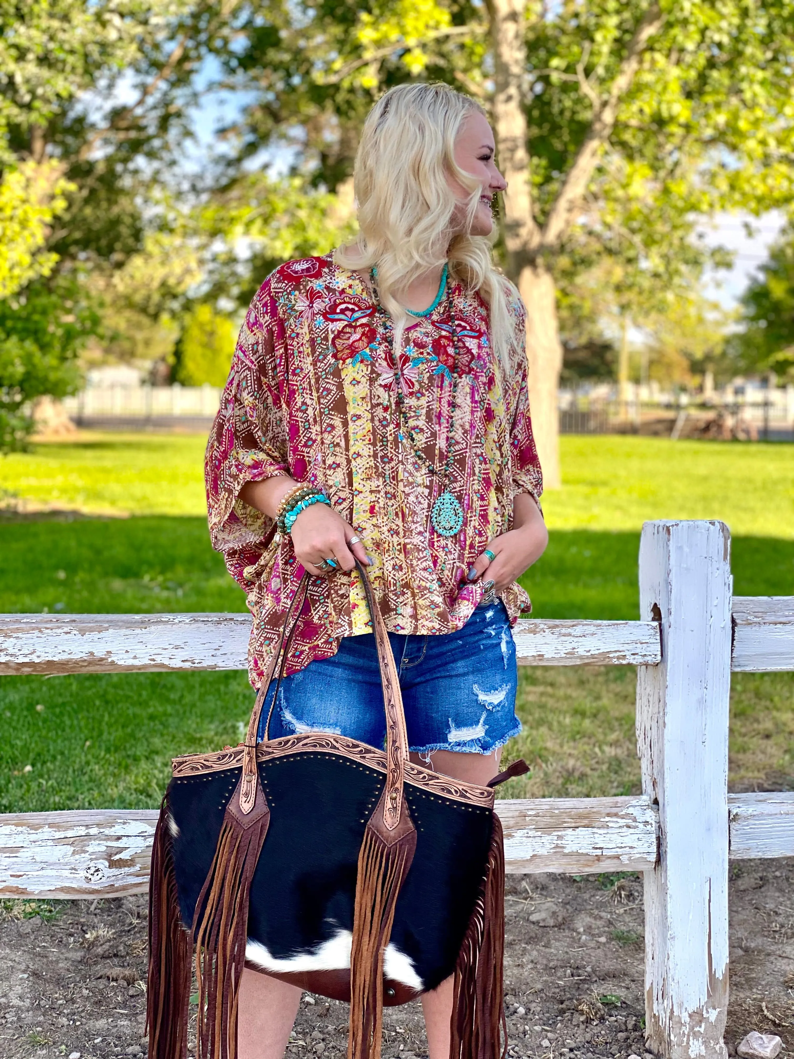 The Colors of Fall Embroidered Poncho Top