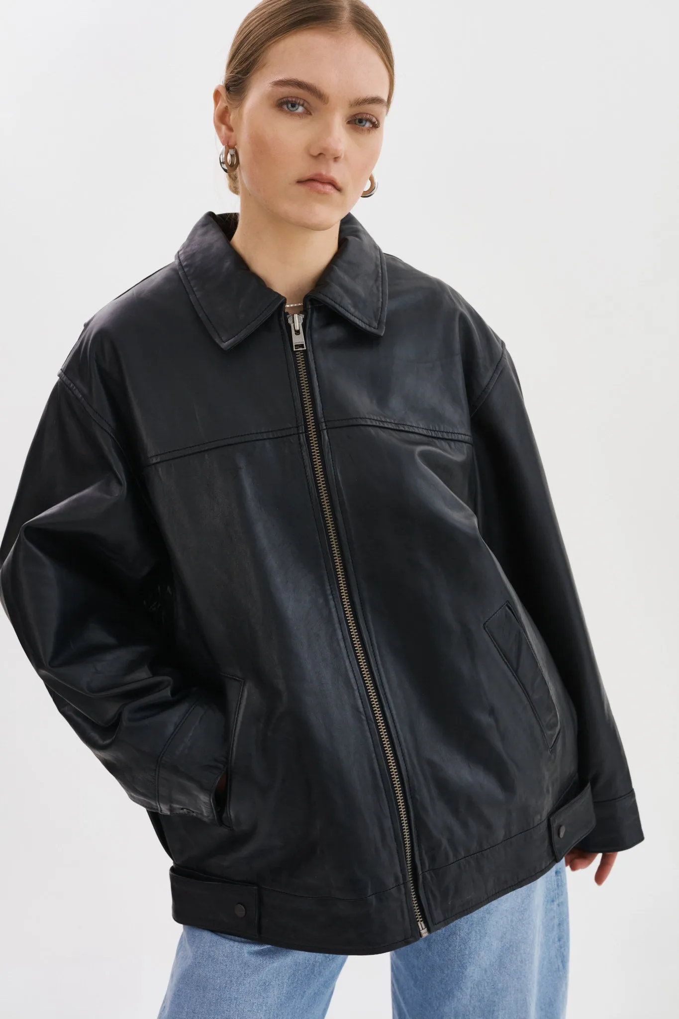 THEIA | Leather Bomber Jacket