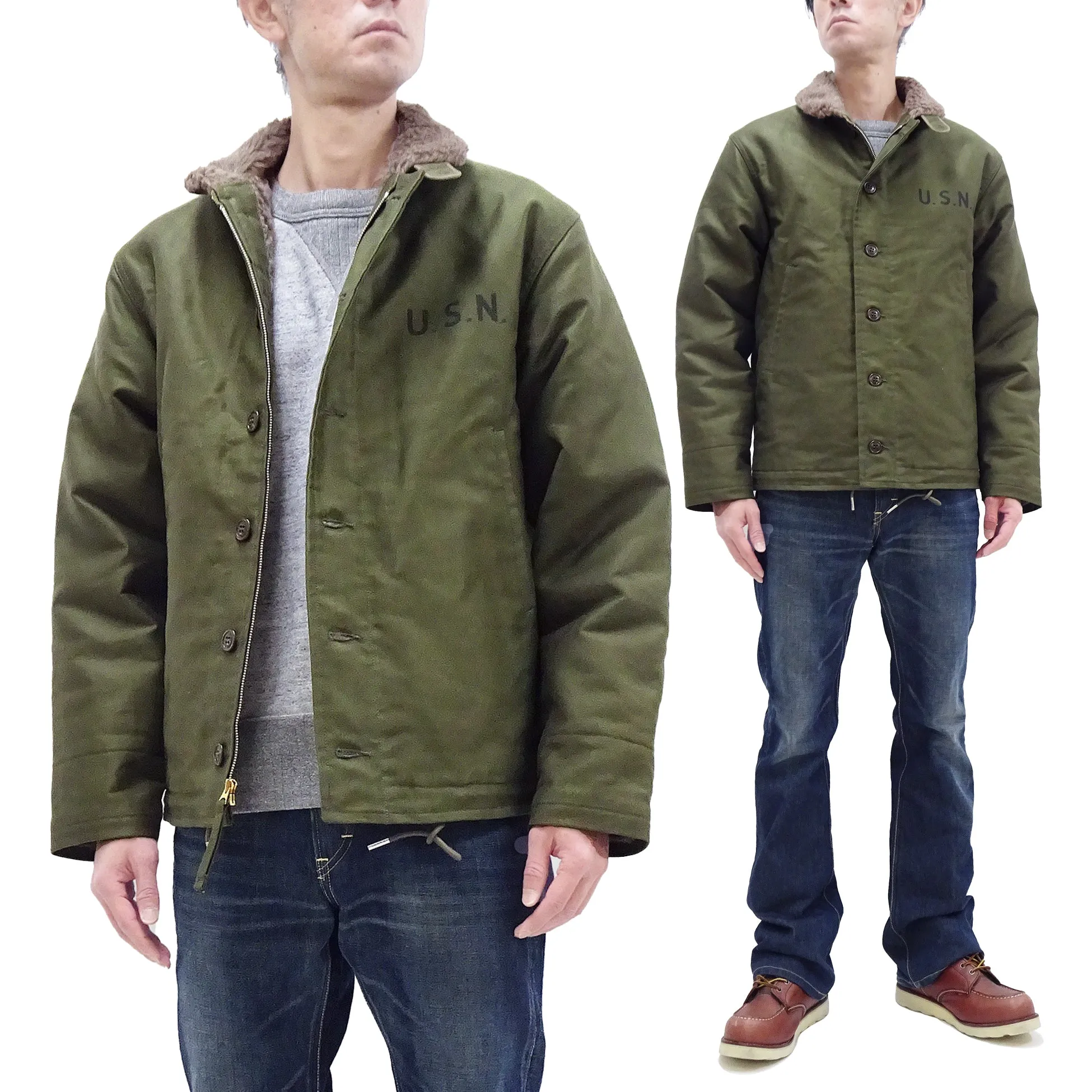 TOYS McCOY Jacket Men's Reproduction of US Navy N-1 Deck Jacket N1 Olive TMJ2335