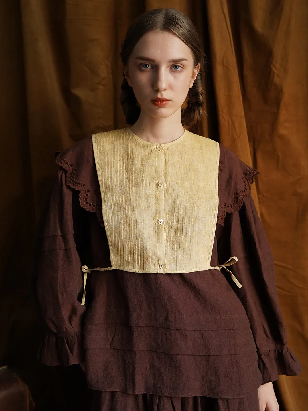 Unlogical Poem Vintage style Pleated Yellow Hemp Smock