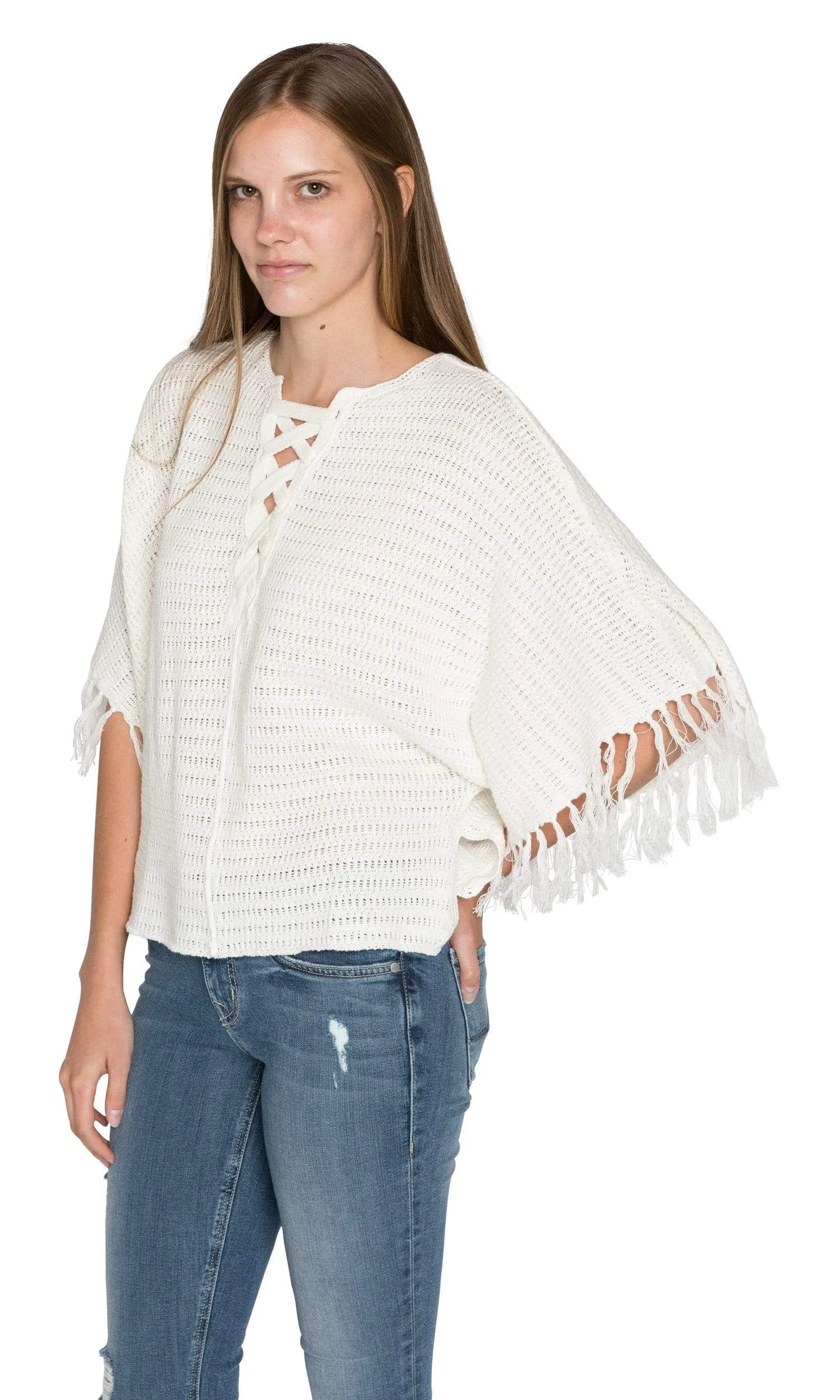 Velvet by Graham & Spencer Ashlie Crochet Knit Fringe Sleeve Sweater