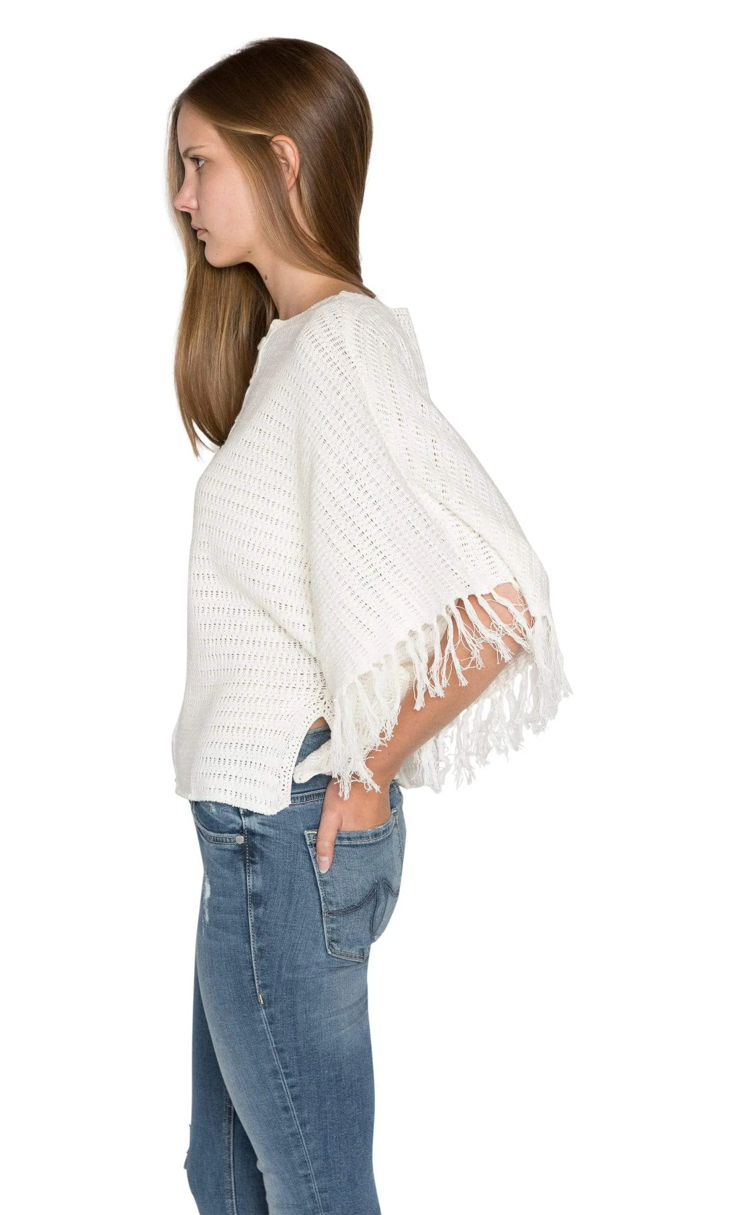 Velvet by Graham & Spencer Ashlie Crochet Knit Fringe Sleeve Sweater