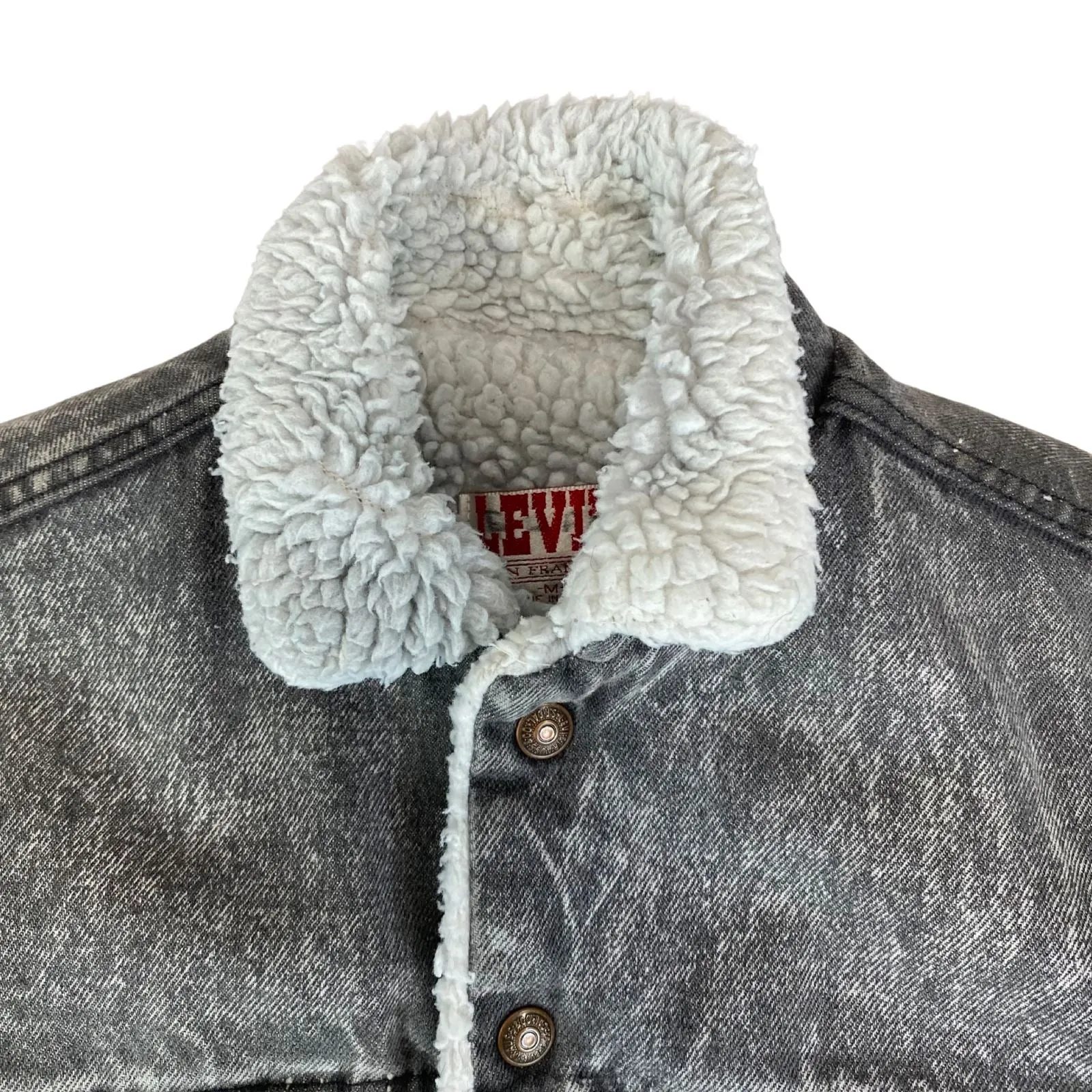 VTG 80s LEVIS GREY SHERPA LINED DENIM TYPE 3 TRUCKER JACKET MADE IN USA 34 XS