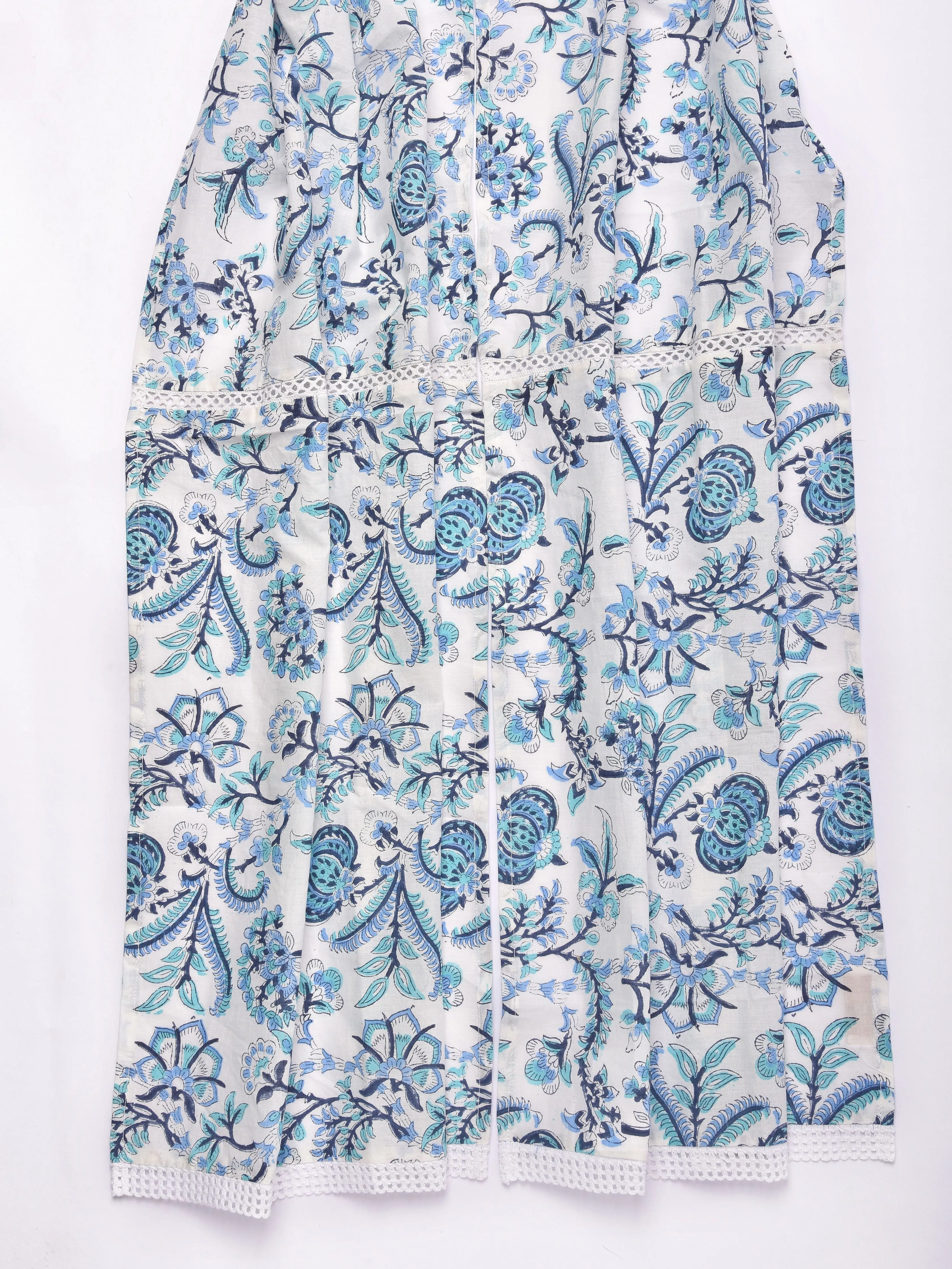 White Overall Blue Print Cotton Stole