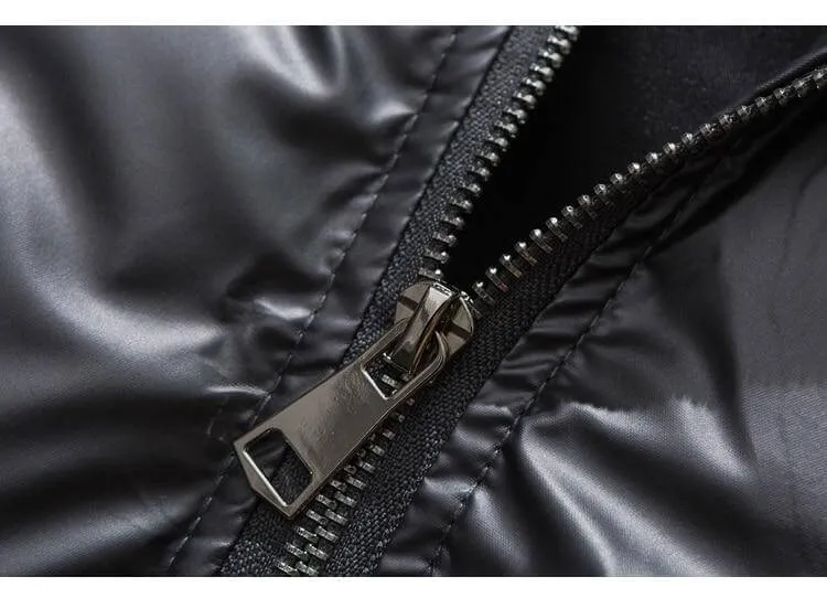 Winter Jacket Men Heart Embossing Solid Color Zipper Black Parkas