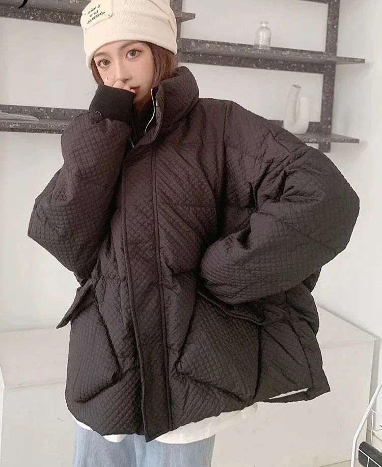 Winter Jacket Women Parkas New Snowsuit Fashion Long Sleeve Beige Coats Loose Korean Female Stand Collar Bread Clothes