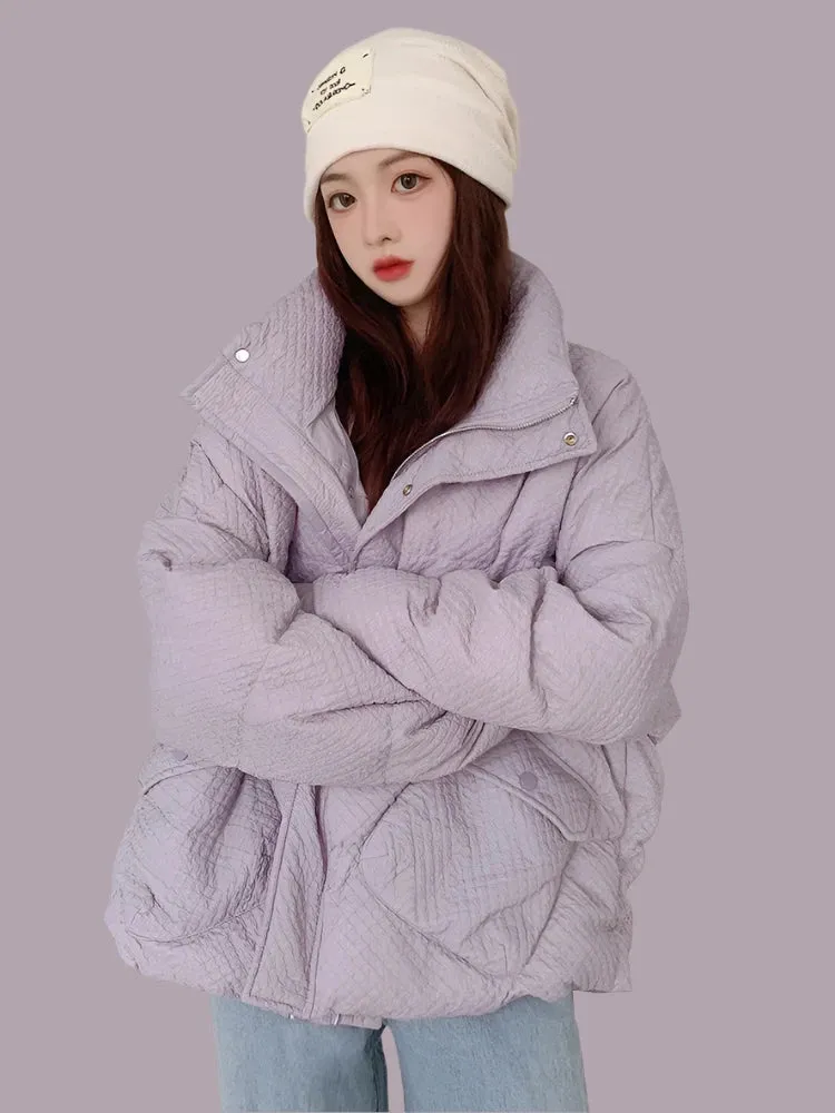 Winter Jacket Women Parkas New Snowsuit Fashion Long Sleeve Beige Coats Loose Korean Female Stand Collar Bread Clothes