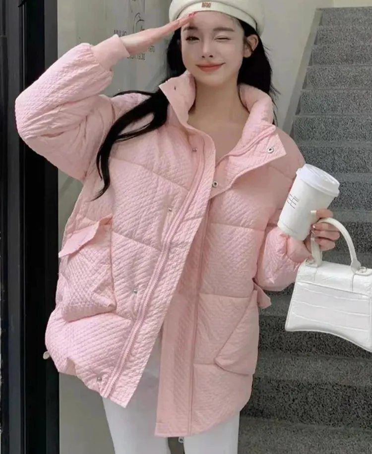 Winter Jacket Women Parkas New Snowsuit Fashion Long Sleeve Beige Coats Loose Korean Female Stand Collar Bread Clothes