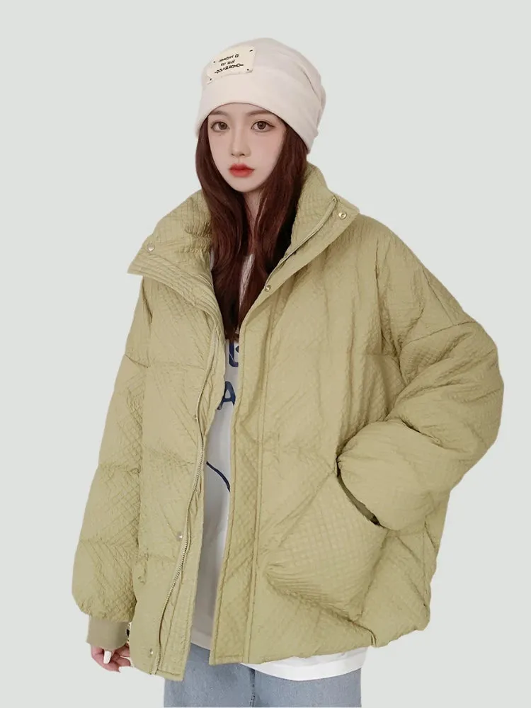 Winter Jacket Women Parkas New Snowsuit Fashion Long Sleeve Beige Coats Loose Korean Female Stand Collar Bread Clothes