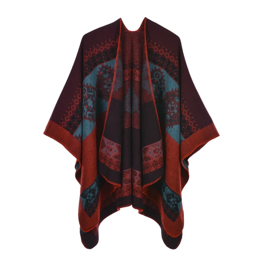 Women's Cape Cape Autumn and Winter Vintage Split Warm Cashmere Scarf Cape