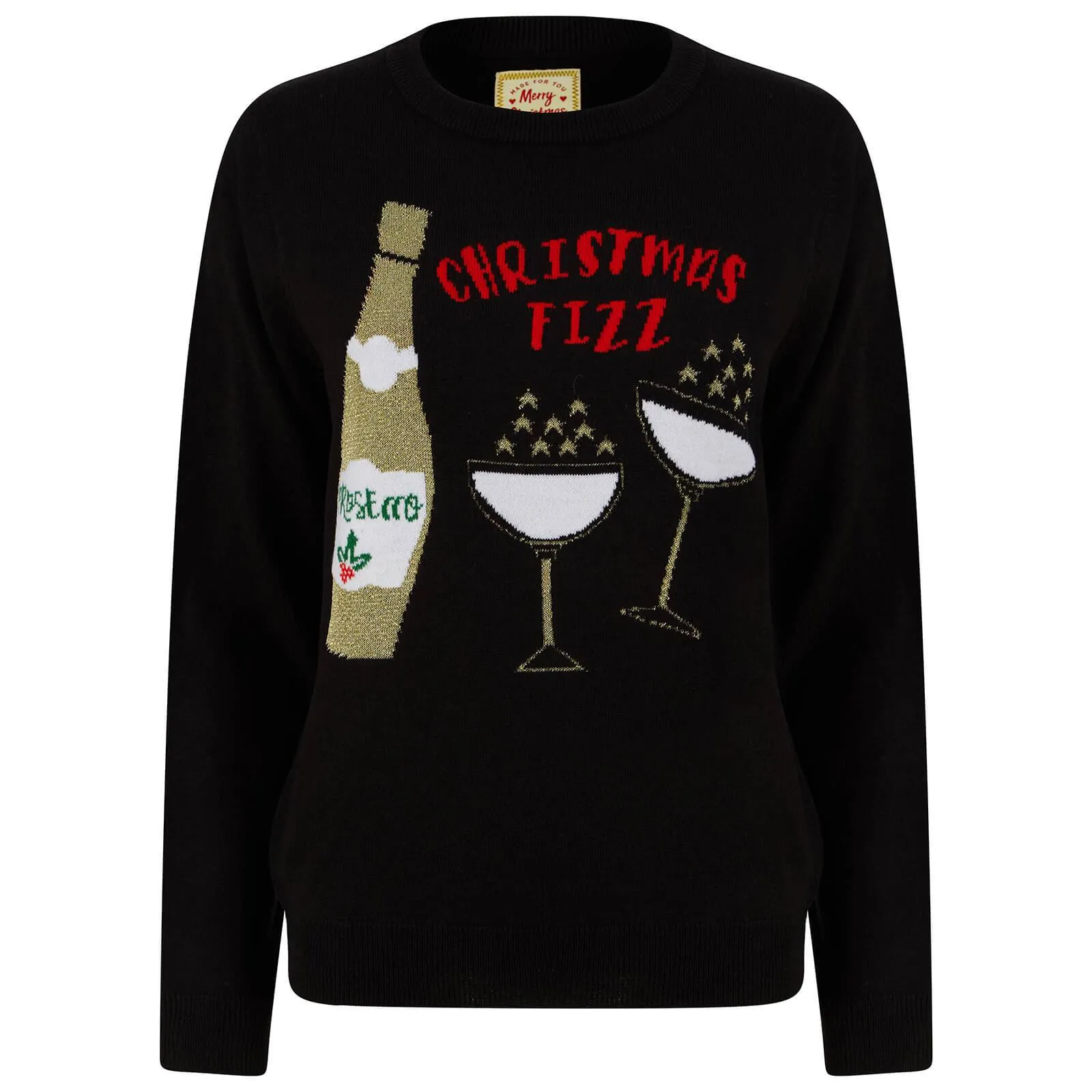 Womens Christmas Jumper Fizz Prosecco Bottle Glass Sparkle