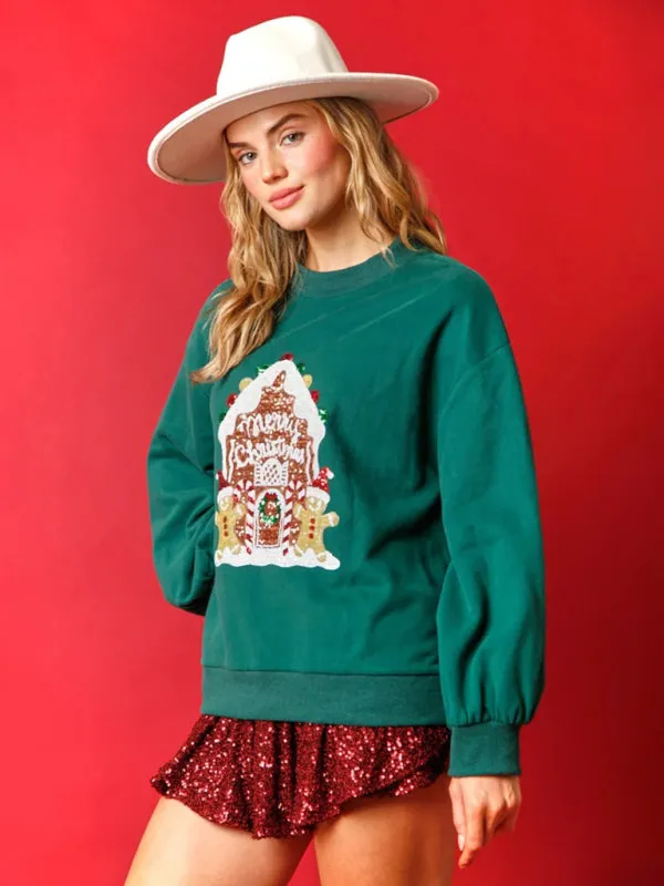 Women's Gingerbread House Sequin Christmas Jumper