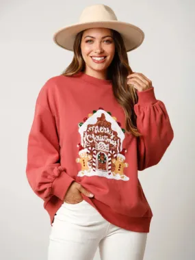 Women's Gingerbread House Sequin Christmas Jumper