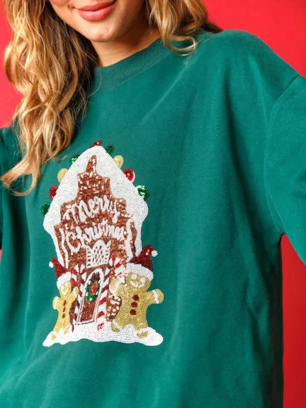 Women's Gingerbread House Sequin Christmas Jumper