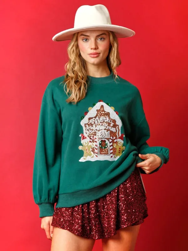 Women's Gingerbread House Sequin Christmas Jumper