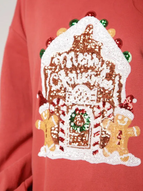 Women's Gingerbread House Sequin Christmas Jumper