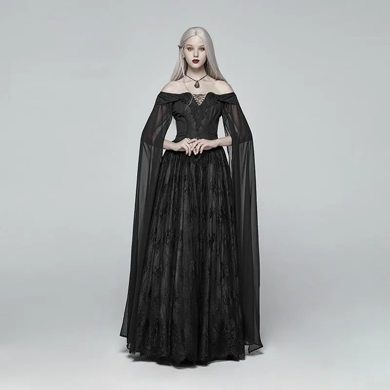 Women's Goth Off Shoulder Multilayered Lace Witch Gown Wedding Dress