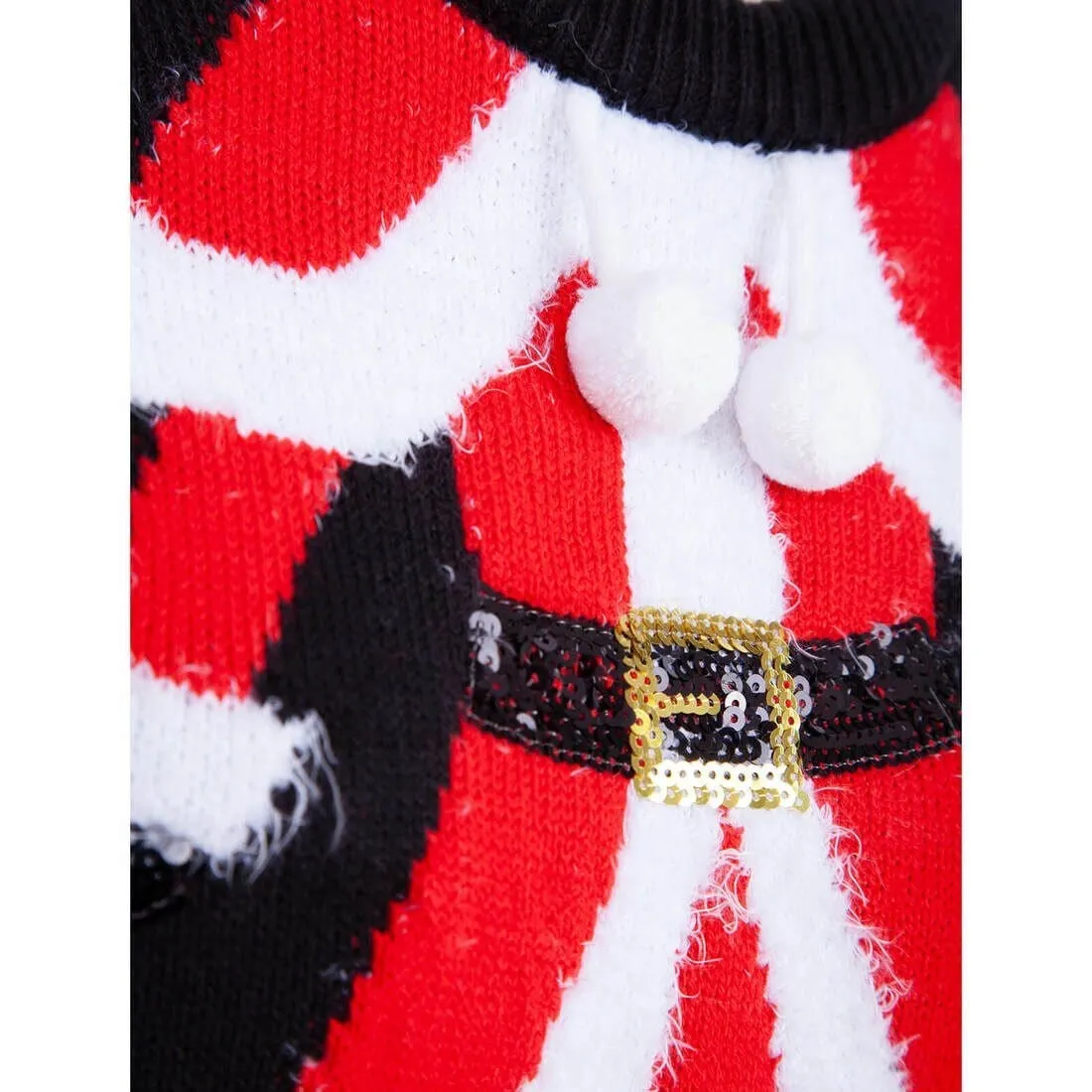 Womens Mrs Claus Christmas Jumper Sequins Pom Poms Black