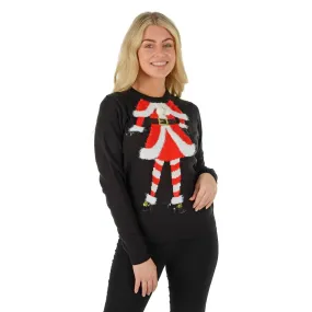 Womens Mrs Claus Christmas Jumper Sequins Pom Poms Black