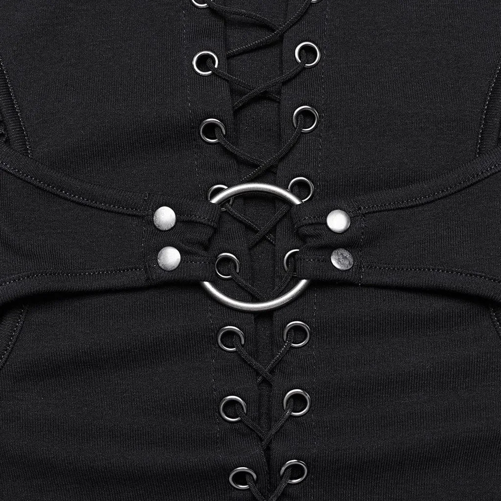 Women's Punk Lace-up Mesh Splice Shirt