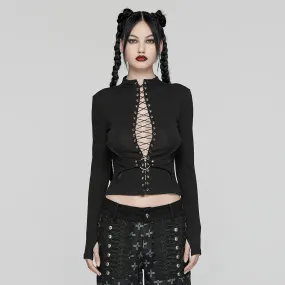 Women's Punk Lace-up Mesh Splice Shirt