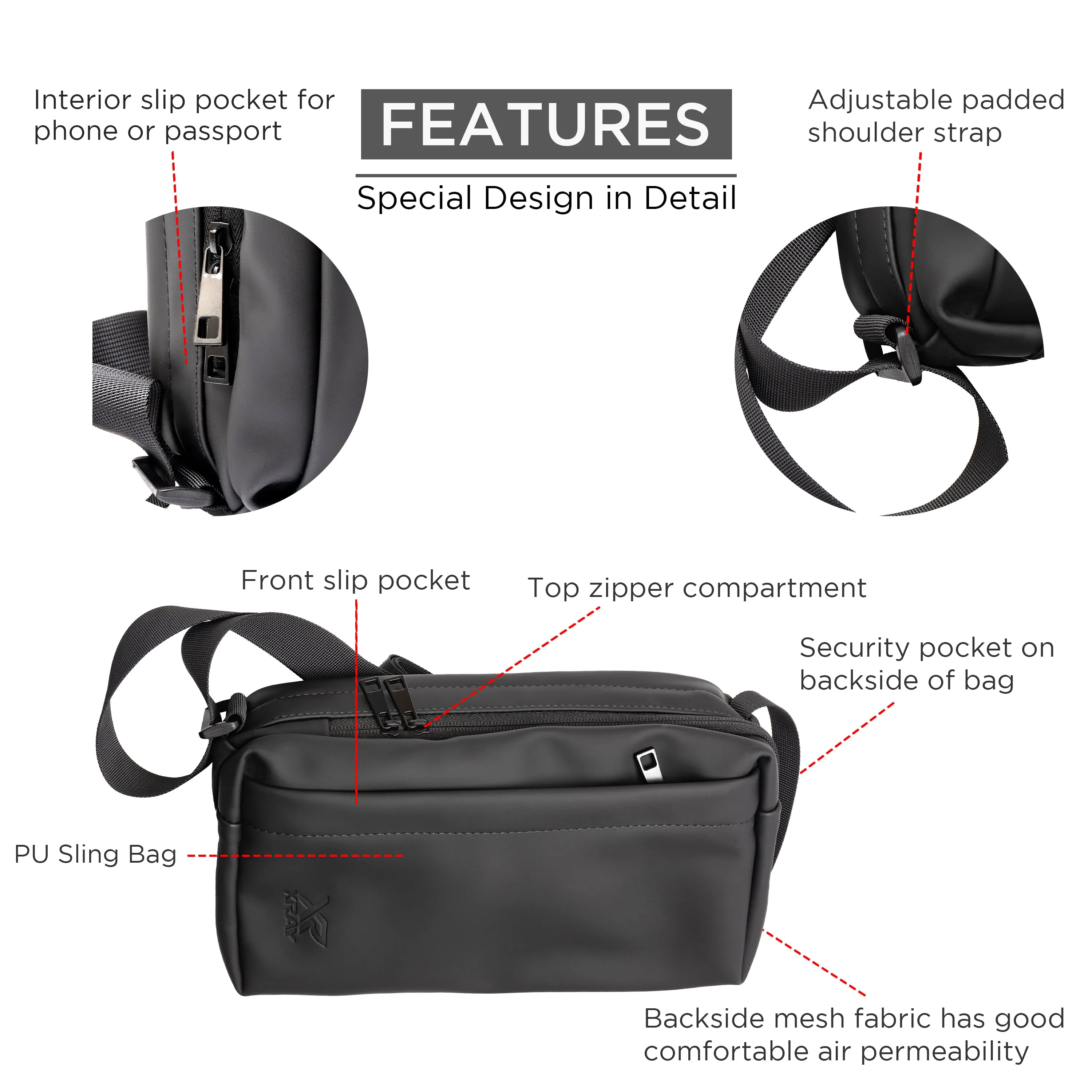 X RAY Men's Women's PU Leather Small Compact EDC Sling Shoulder Bag for Unisex