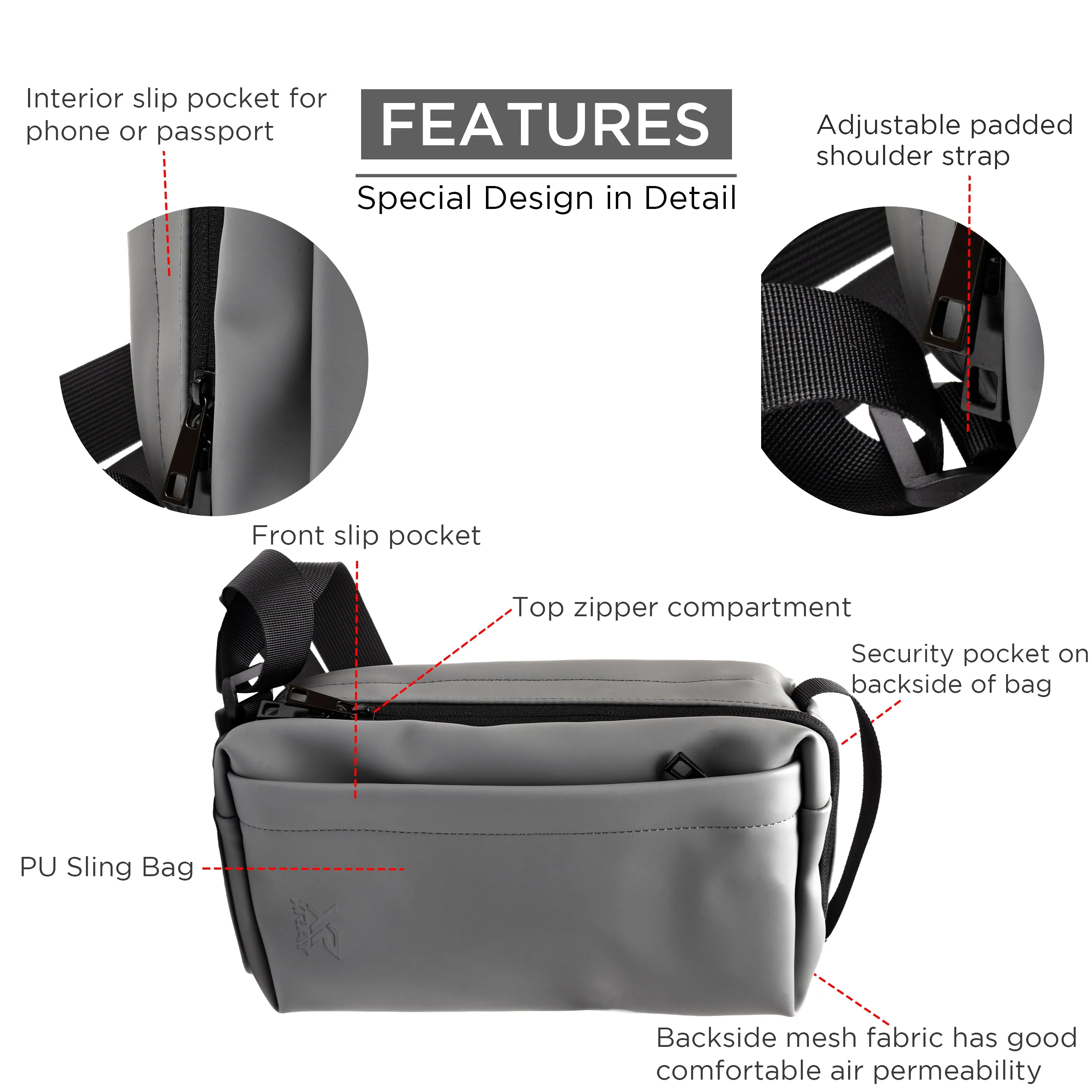 X RAY Men's Women's PU Leather Small Compact EDC Sling Shoulder Bag for Unisex